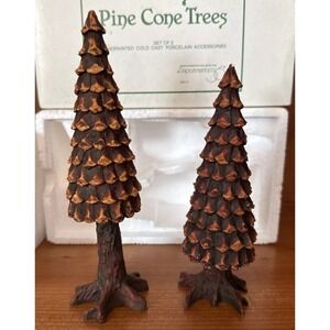 Dept 56 Village Pine‎ Cone Trees NEW Set Of 2 Retired 1993 Brown #5221-3 VTG